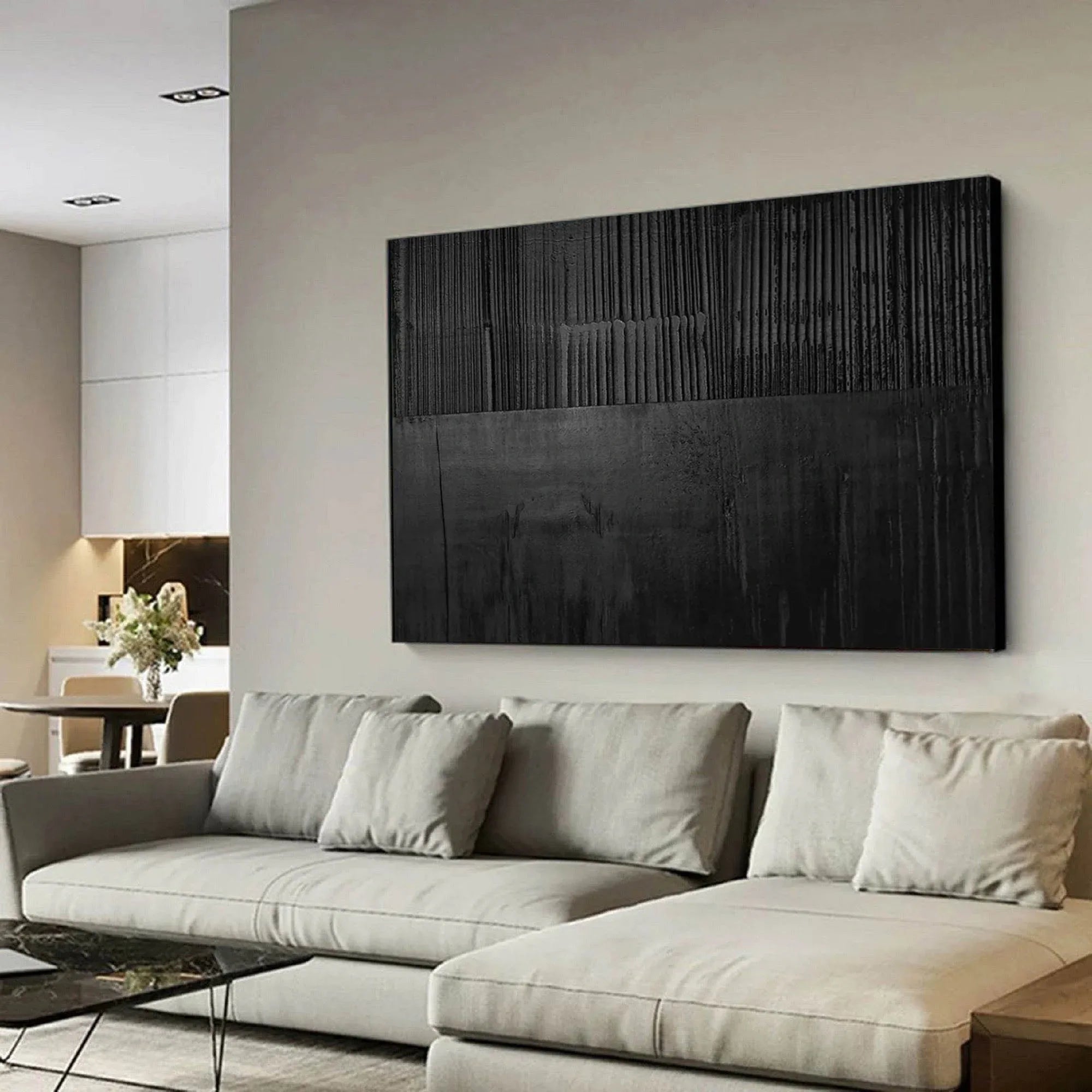 Black Layer Story 1-Large Black Minimalist Abstract Wall Art