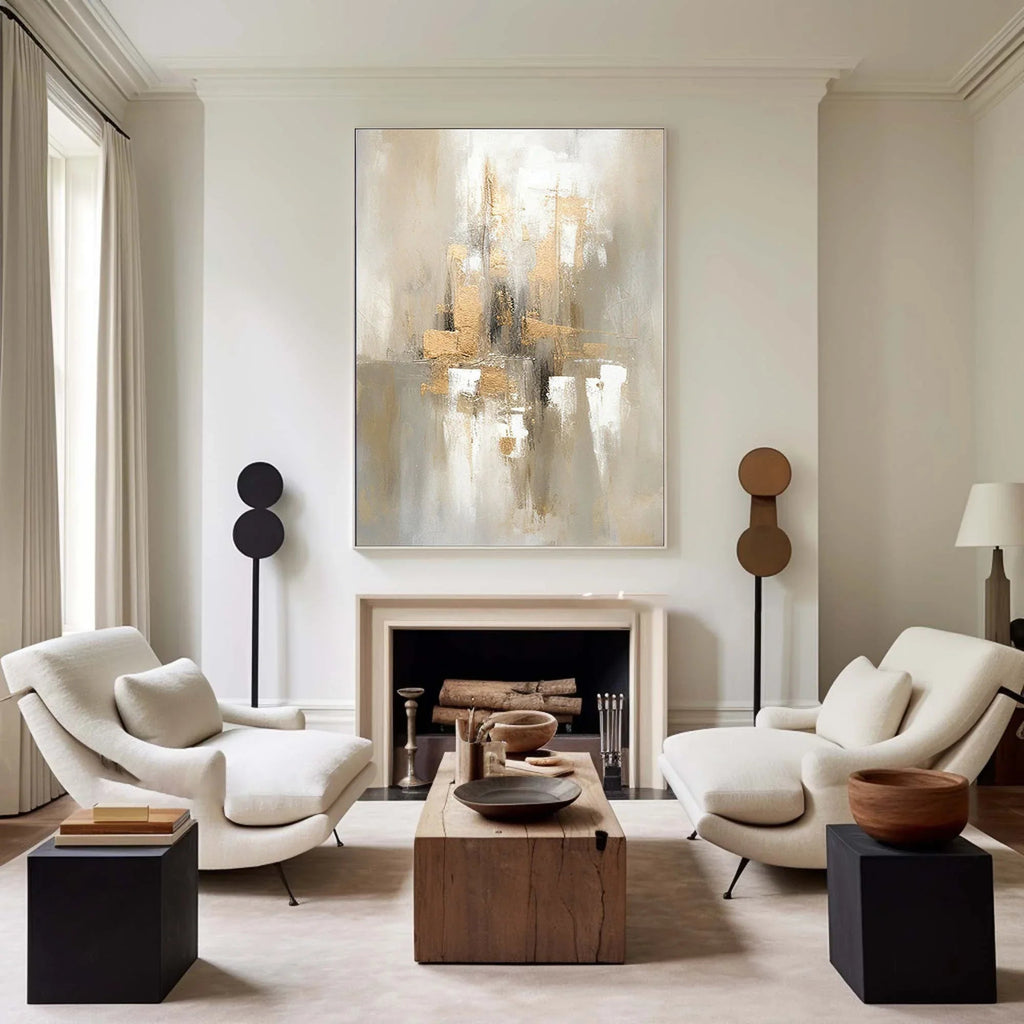 Golden Glow-Hand Drawn Three-Dimensional Urban Landscape Abstract Wall Art