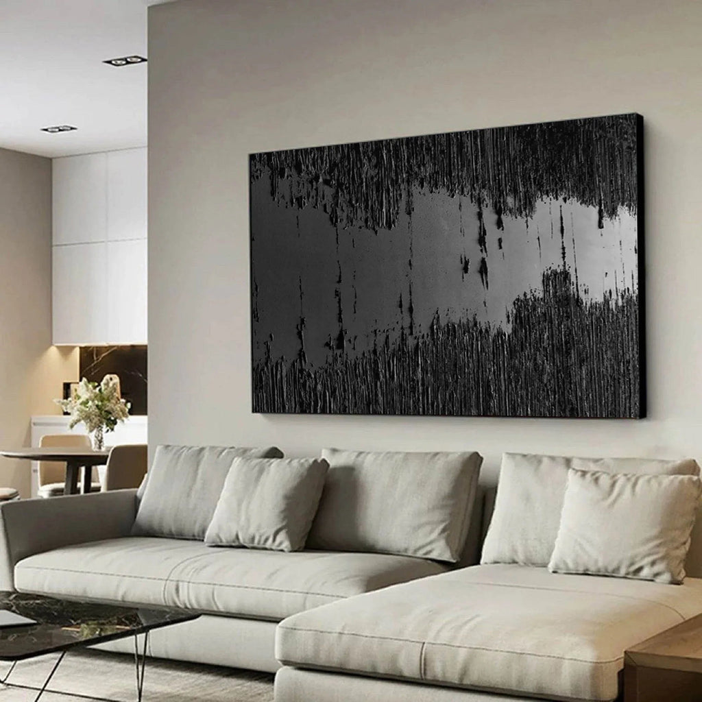 Midnight Echo-Minimally Abstract Thick Black Textured Oil Painting Wall Art