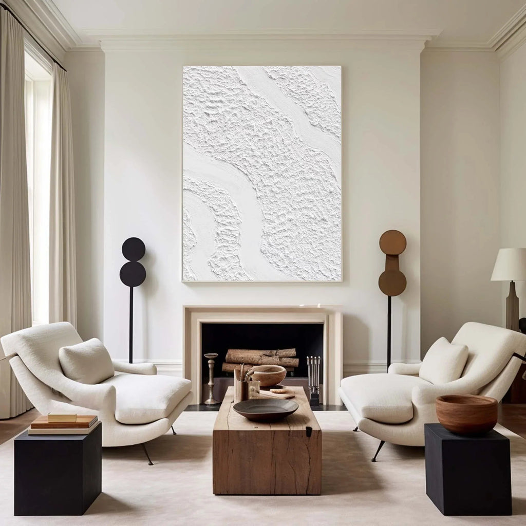 Serenity Flow-Modern Minimalist White Textured Wave Abstract Wall Art