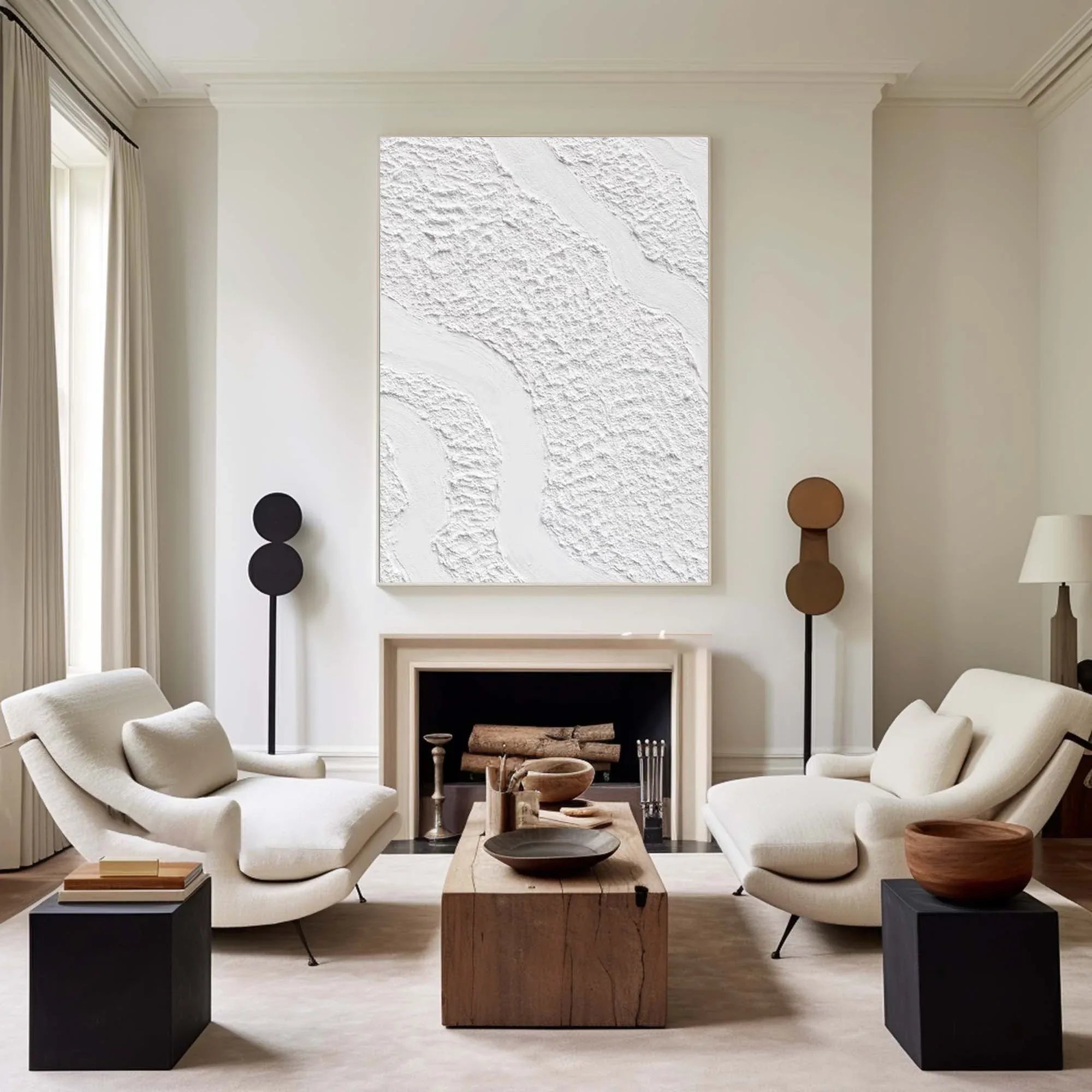 Serenity Flow-Modern Minimalist White Textured Wave Abstract Wall Art