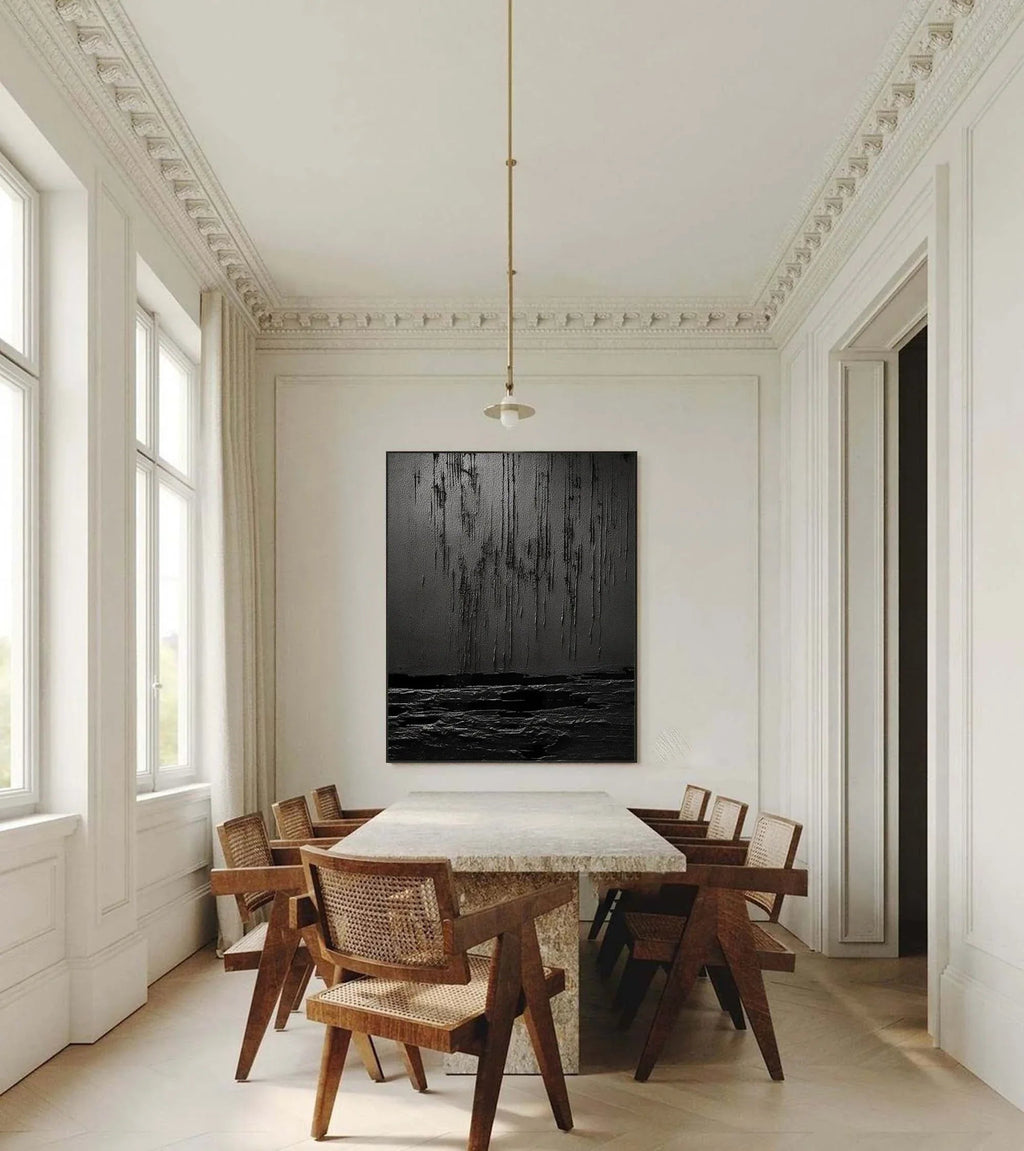 Midnight Echoes-Hand Drawn Pure Black Drip Texture Wall Art