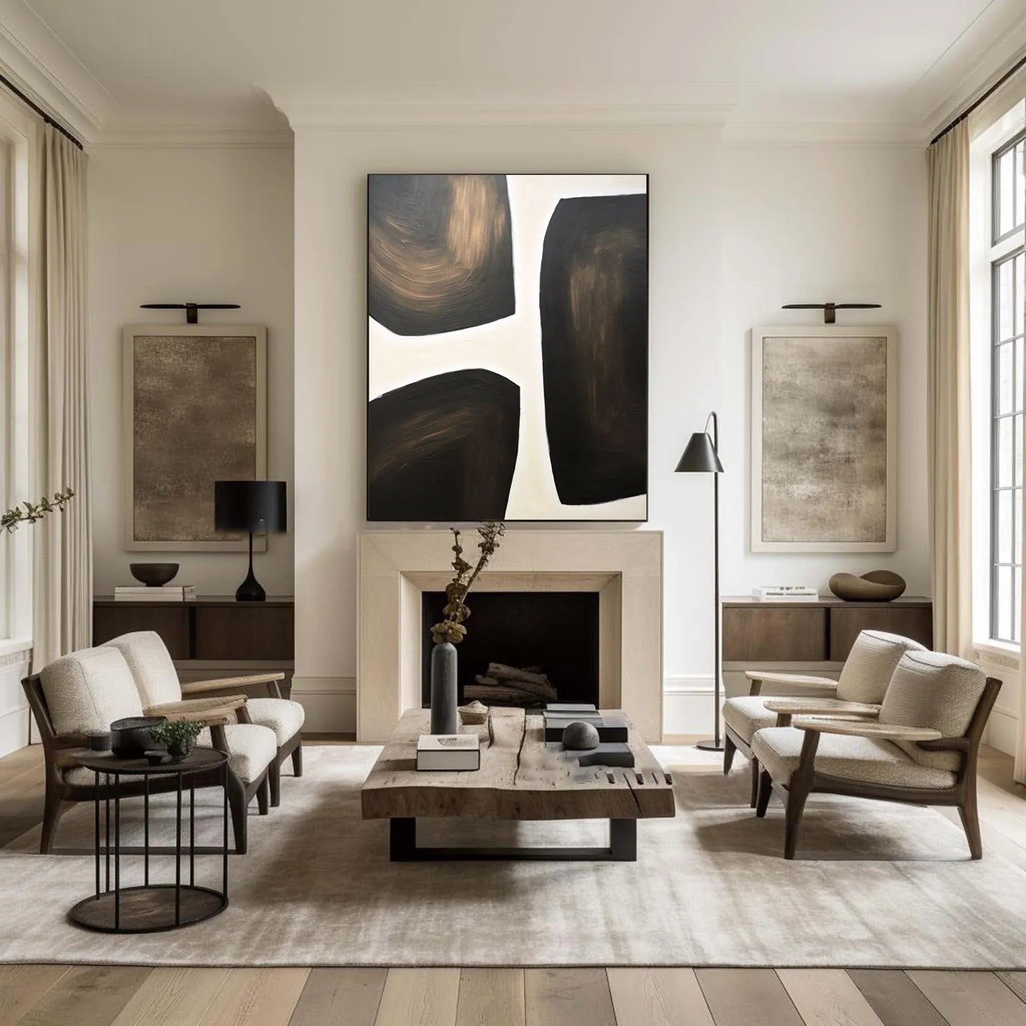 Abstract Harmony Wall Art-Modern Hand-Painted Geometric Wabi-Sabi Abstract Oil Painting