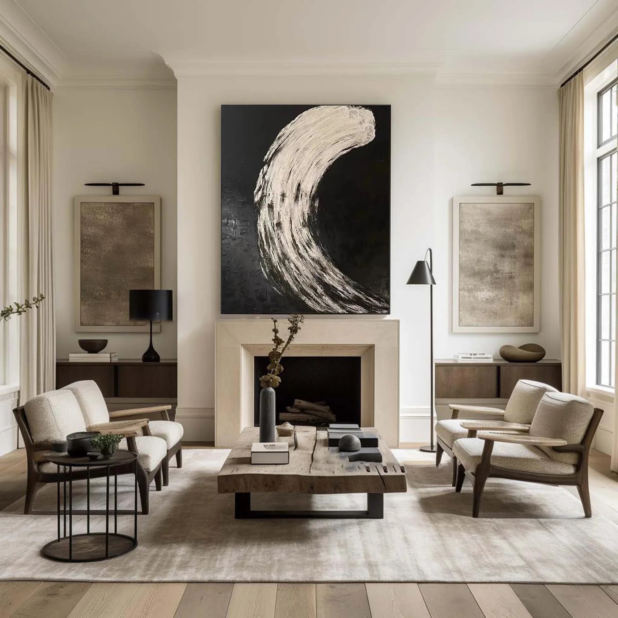 Eclipse Flow-Modern Minimalist Abstract Black and White Curved Texture Wall Art