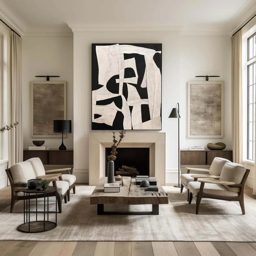 Abstract Harmony-Modern Minimalist Decoration Black and White Geometric Block Abstract Wall Art