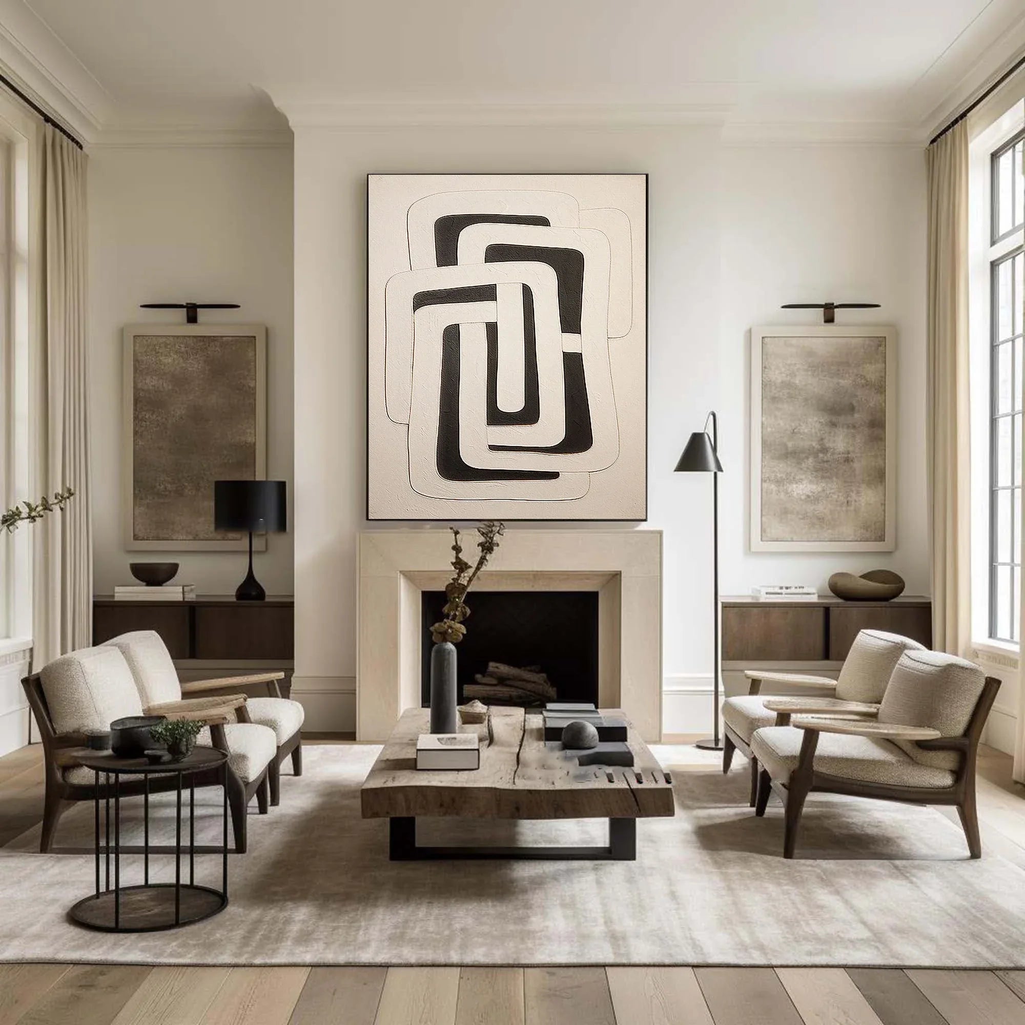 Dual Geometry-Modern Hand Drawn Geometric Black and White Wabi Sabi Abstract Wall Art