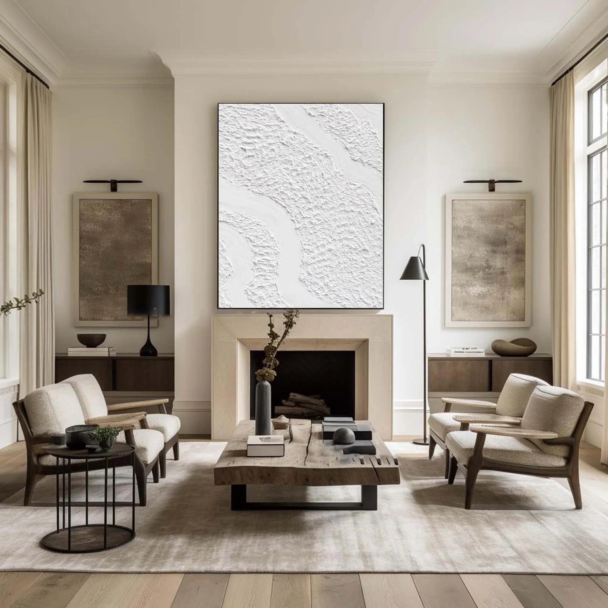 Serenity Flow-Modern Minimalist White Textured Wave Abstract Wall Art