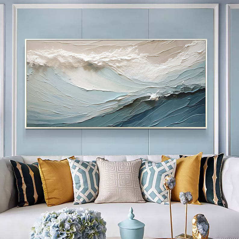 Calm Tide – 3D Sea Wave And Spray Texture Wall Art#AB14014