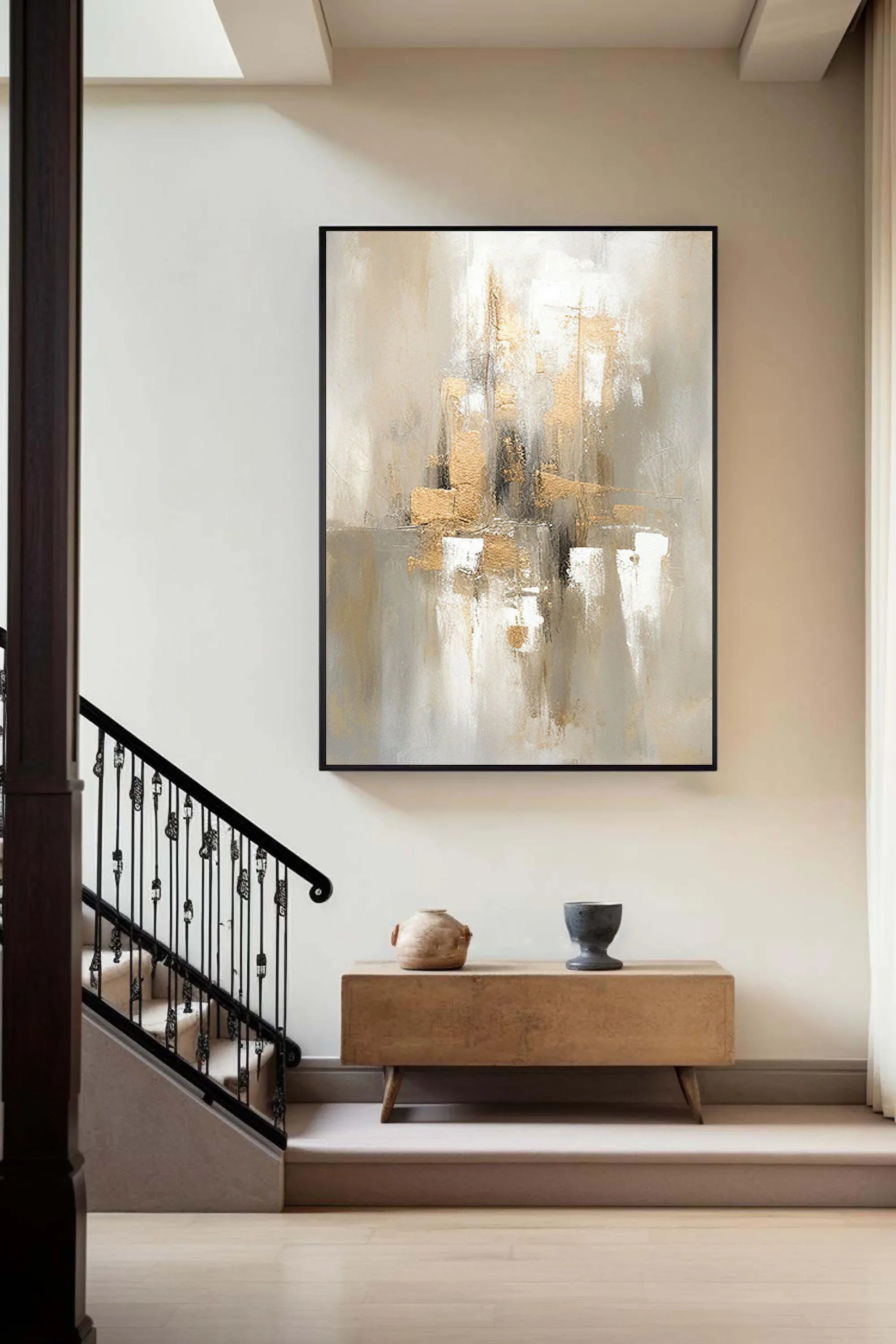 Golden Glow-Hand Drawn Three-Dimensional Urban Landscape Abstract Wall Art