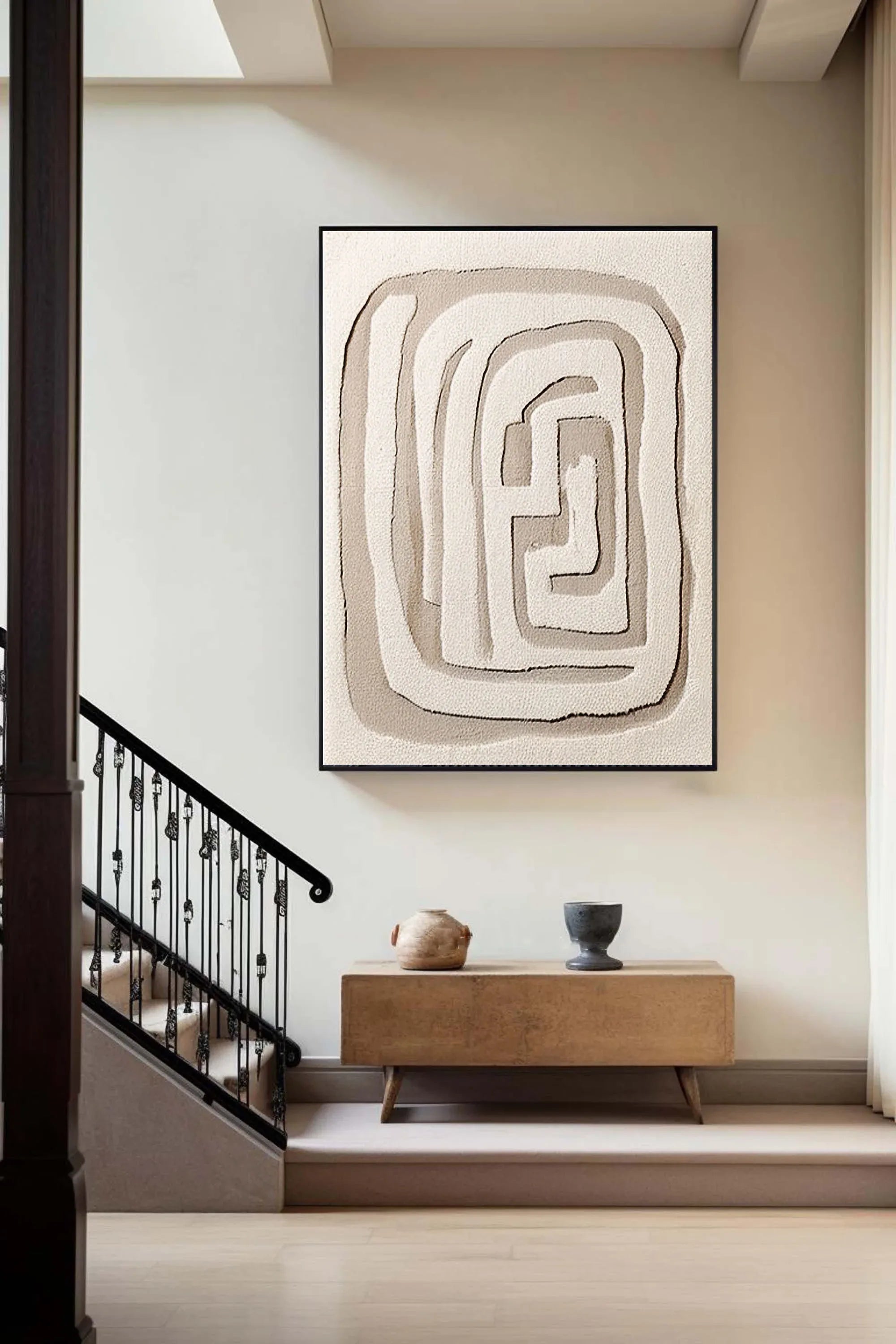 Beige Maze Echo-Modern Minimalist Geometric Maze Abstract Wall Art