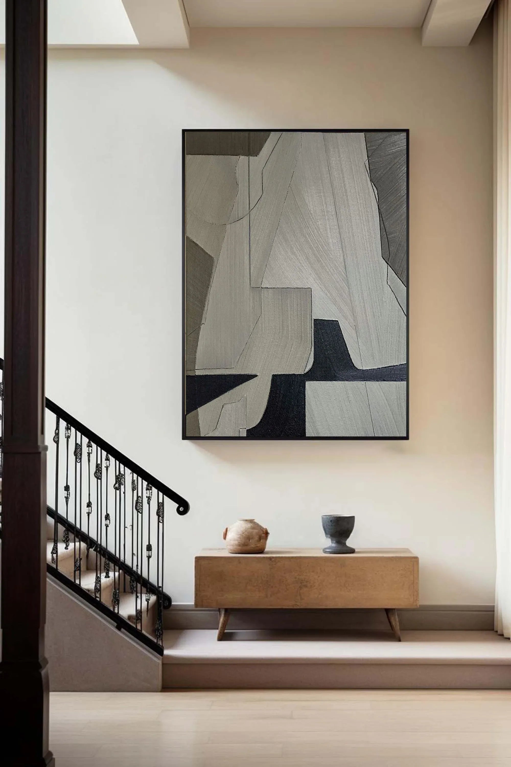 Linear Perspective-Minimalist Geometric Hand Drawn Grey Abstract Wall Art