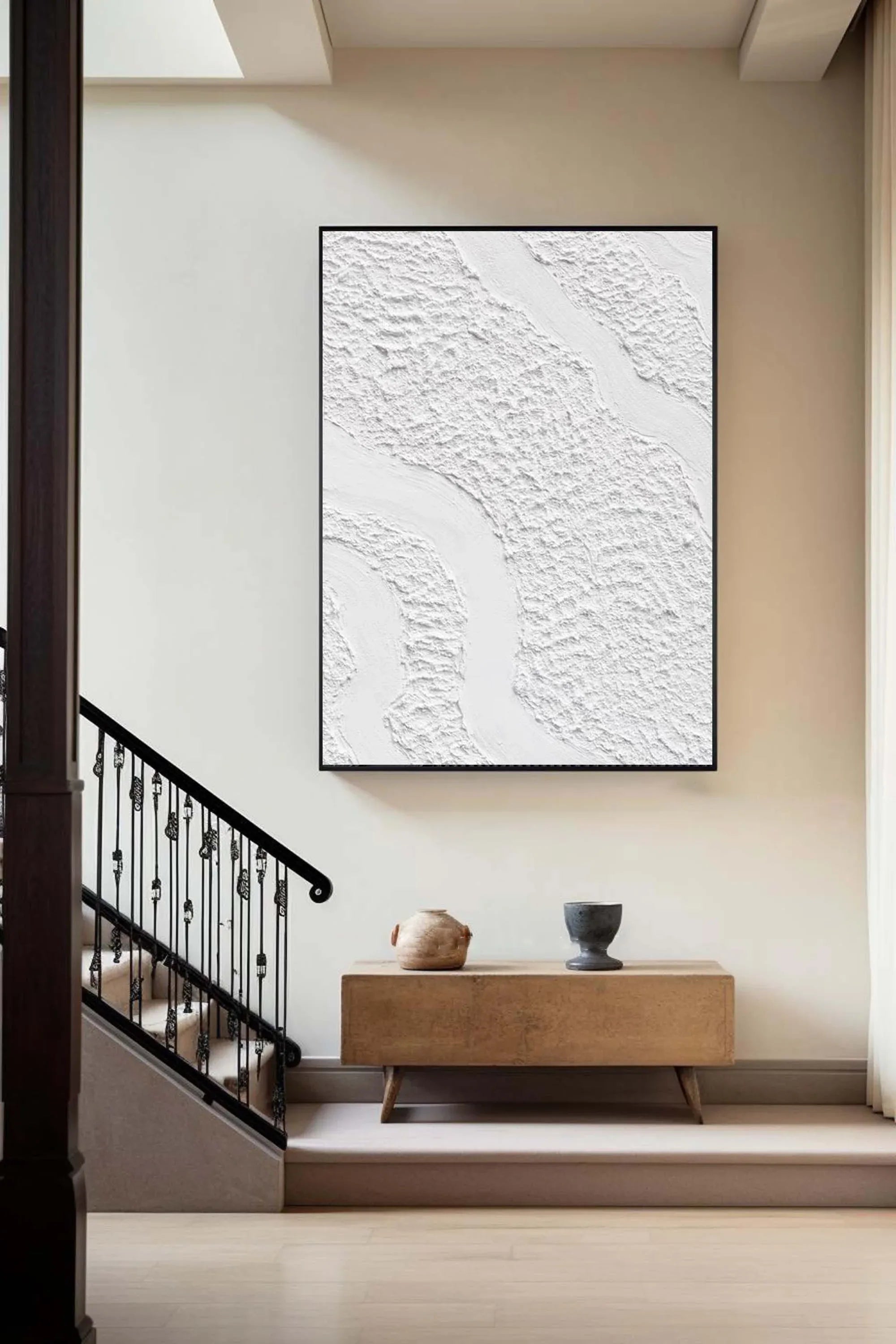 Serenity Flow-Modern Minimalist White Textured Wave Abstract Wall Art