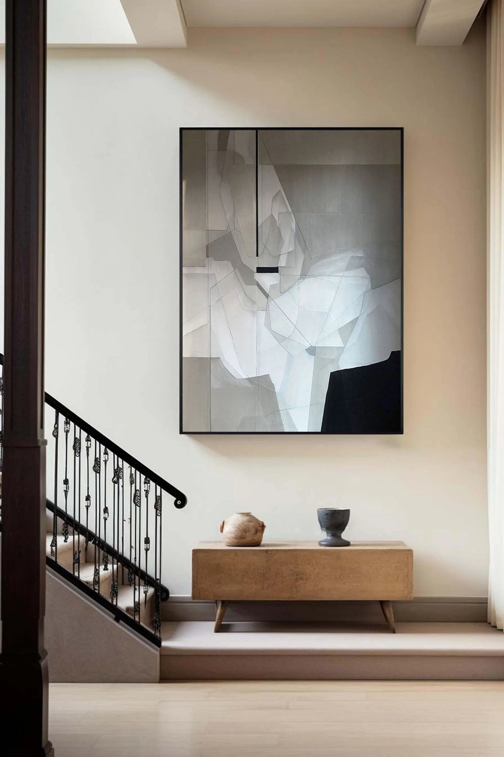 Fragmented Vision-Black, White, and Gray Geometric Deconstruction of Abstract Wall Art