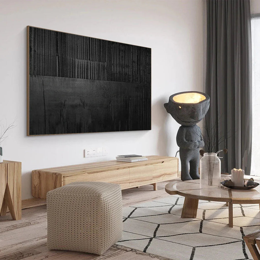 Black Layer Story 1-Large Black Minimalist Abstract Wall Art