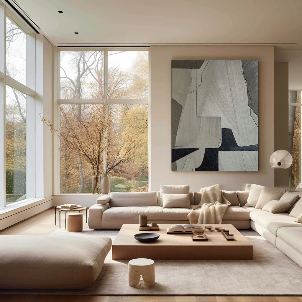 Linear Perspective-Minimalist Geometric Hand Drawn Grey Abstract Wall Art
