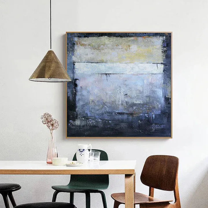 Indigo Whisper-Hand-Painted Blue and Gray Deep Sea Tranquil Abstract Wall Art