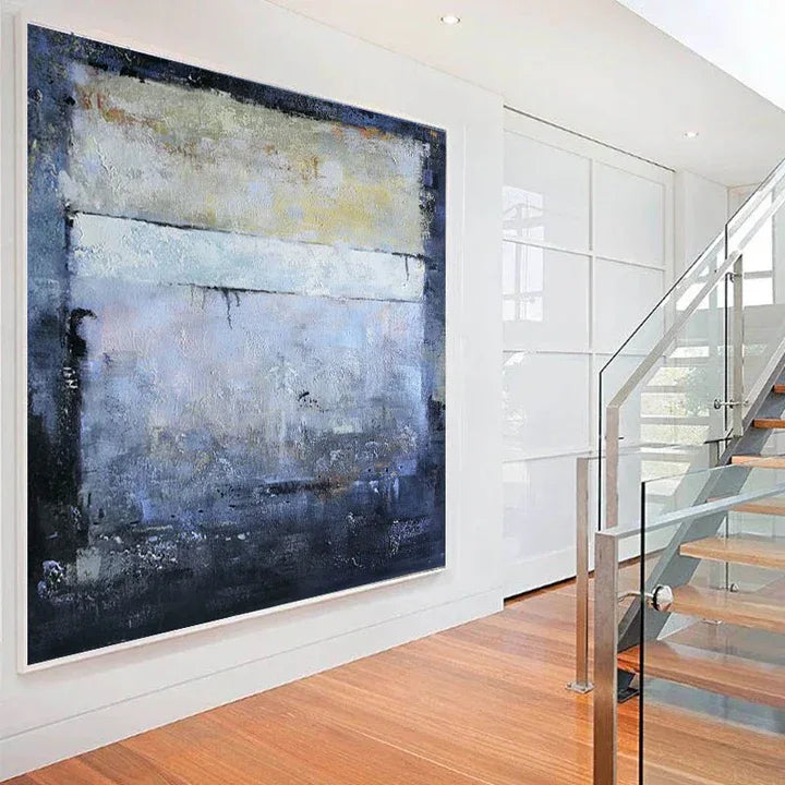Indigo Whisper-Hand-Painted Blue and Gray Deep Sea Tranquil Abstract Wall Art