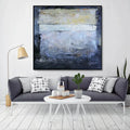 Indigo Whisper-Hand-Painted Blue and Gray Deep Sea Tranquil Abstract Wall Art