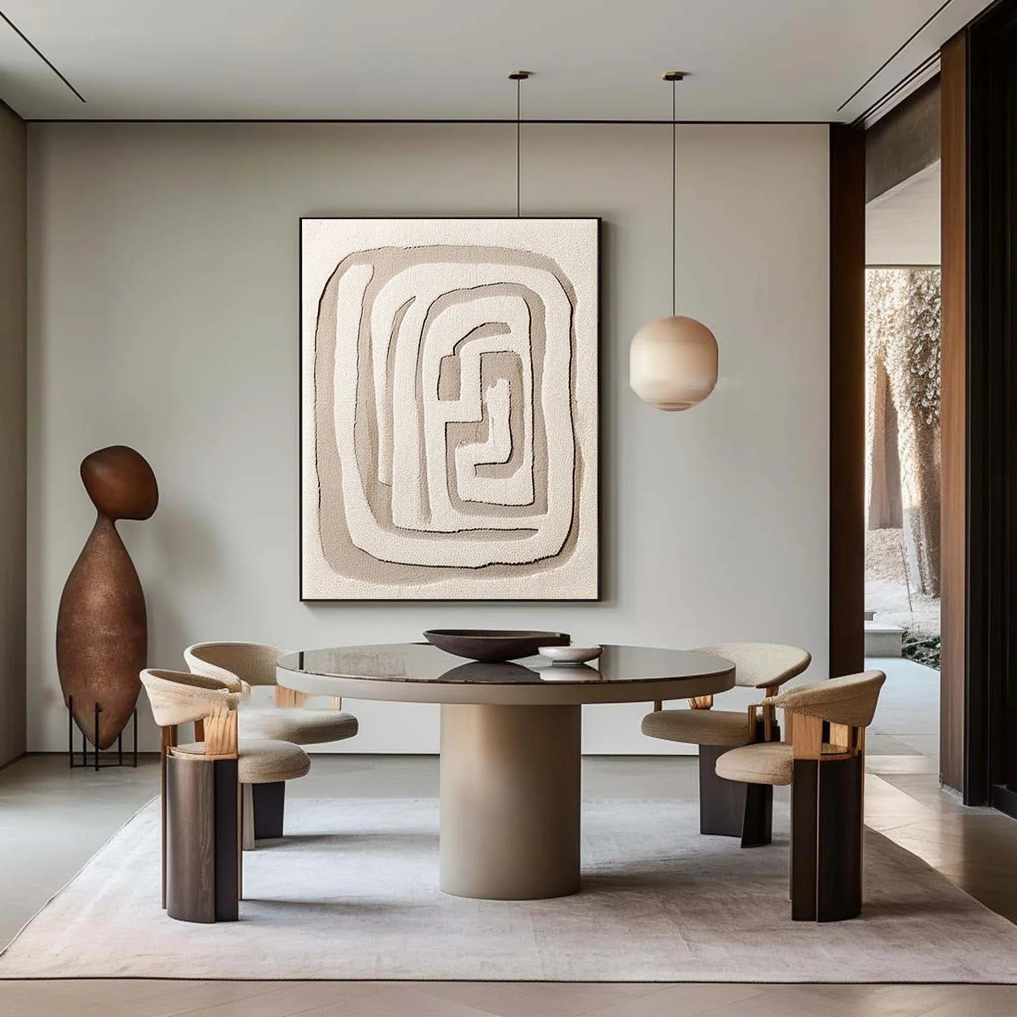 Beige Maze Echo-Modern Minimalist Geometric Maze Abstract Wall Art