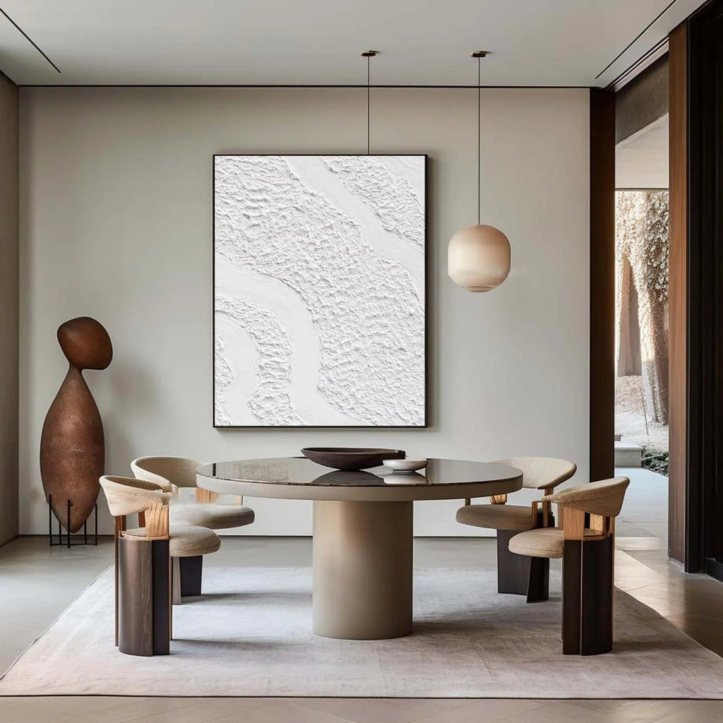 Serenity Flow-Modern Minimalist White Textured Wave Abstract Wall Art