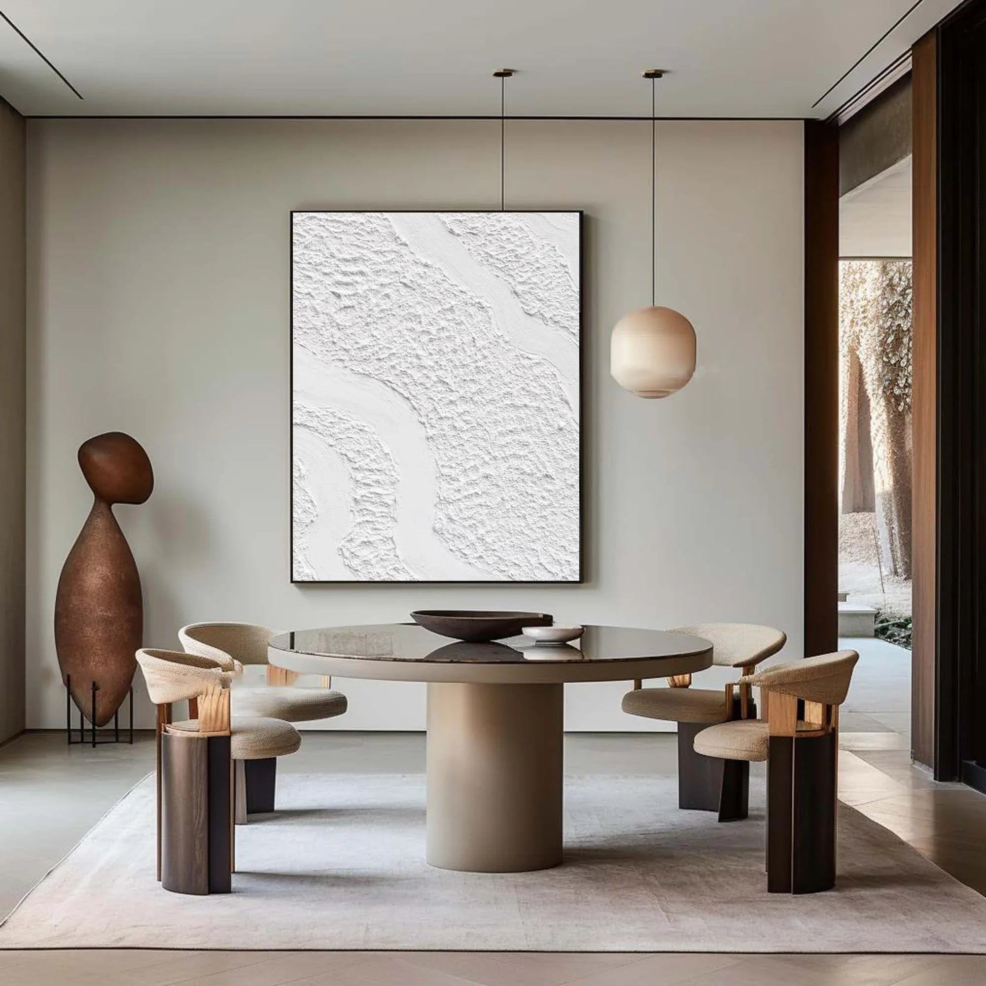 Serenity Flow-Modern Minimalist White Textured Wave Abstract Wall Art