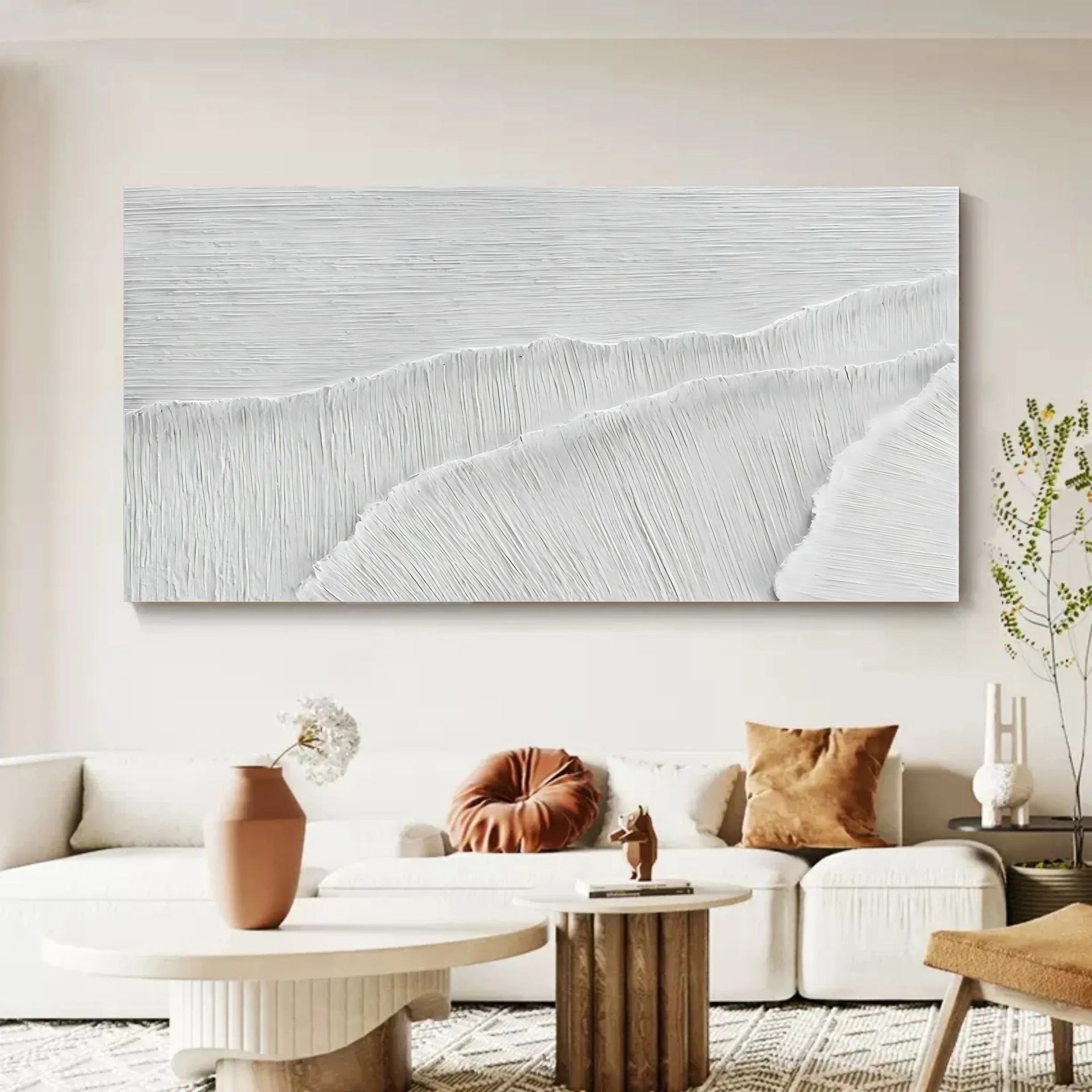 Ivory Serenity Horizons-Modern Minimalist Pure White Texture Abstract Wall Art