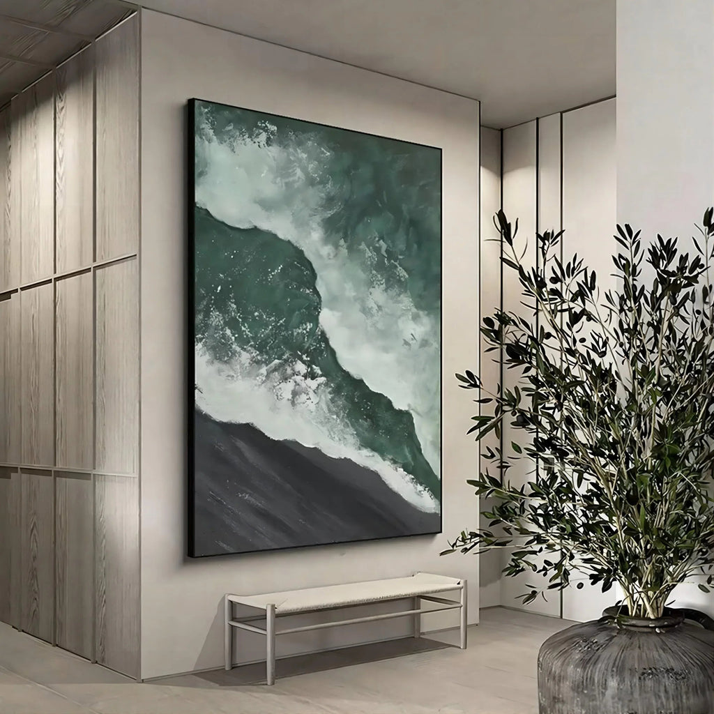 Emerald Tide-Hand Drawn Dark Green 3D Texture Wave Abstract Wall Art