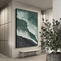 Emerald Tide-Hand Drawn Dark Green 3D Texture Wave Abstract Wall Art