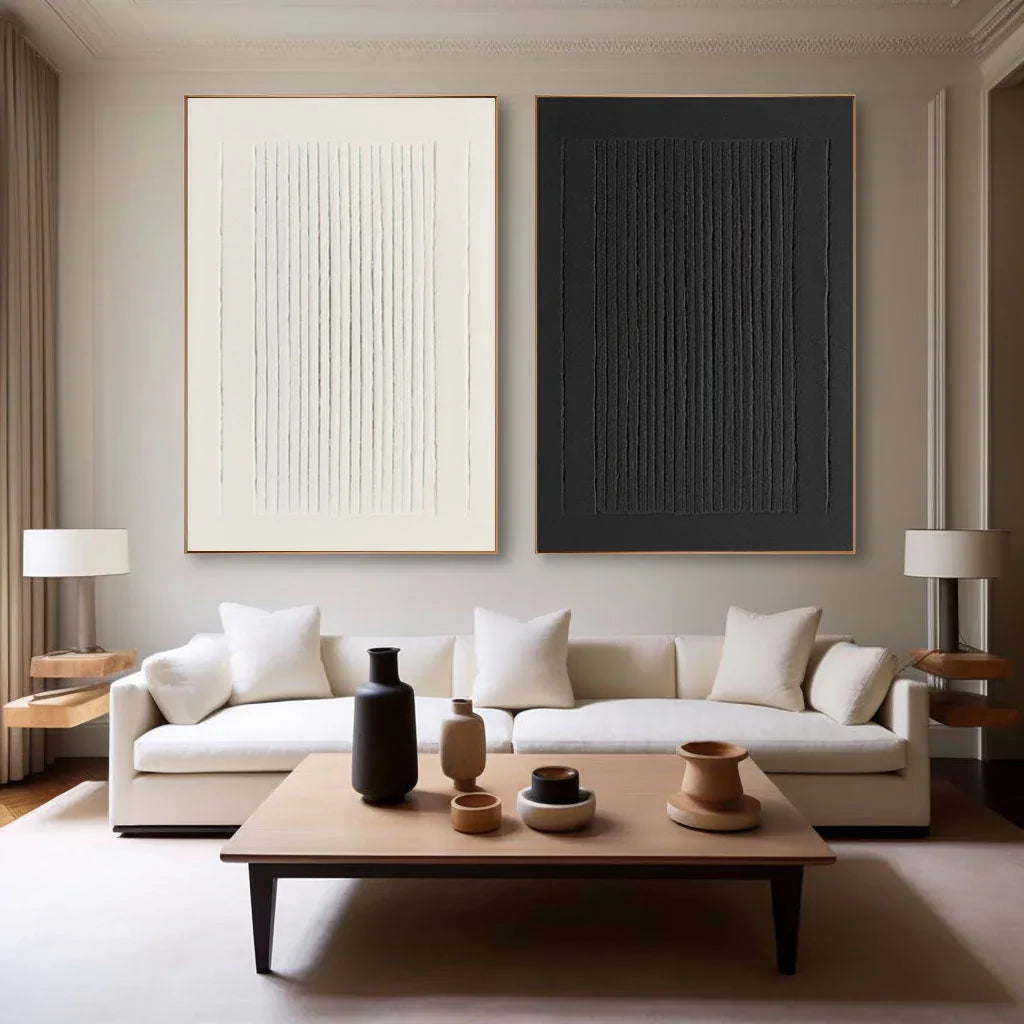 Dual Symmetry SET OF 2-Modern Minimalist Geometric Vertical Stripes Texture Abstract Wall Art