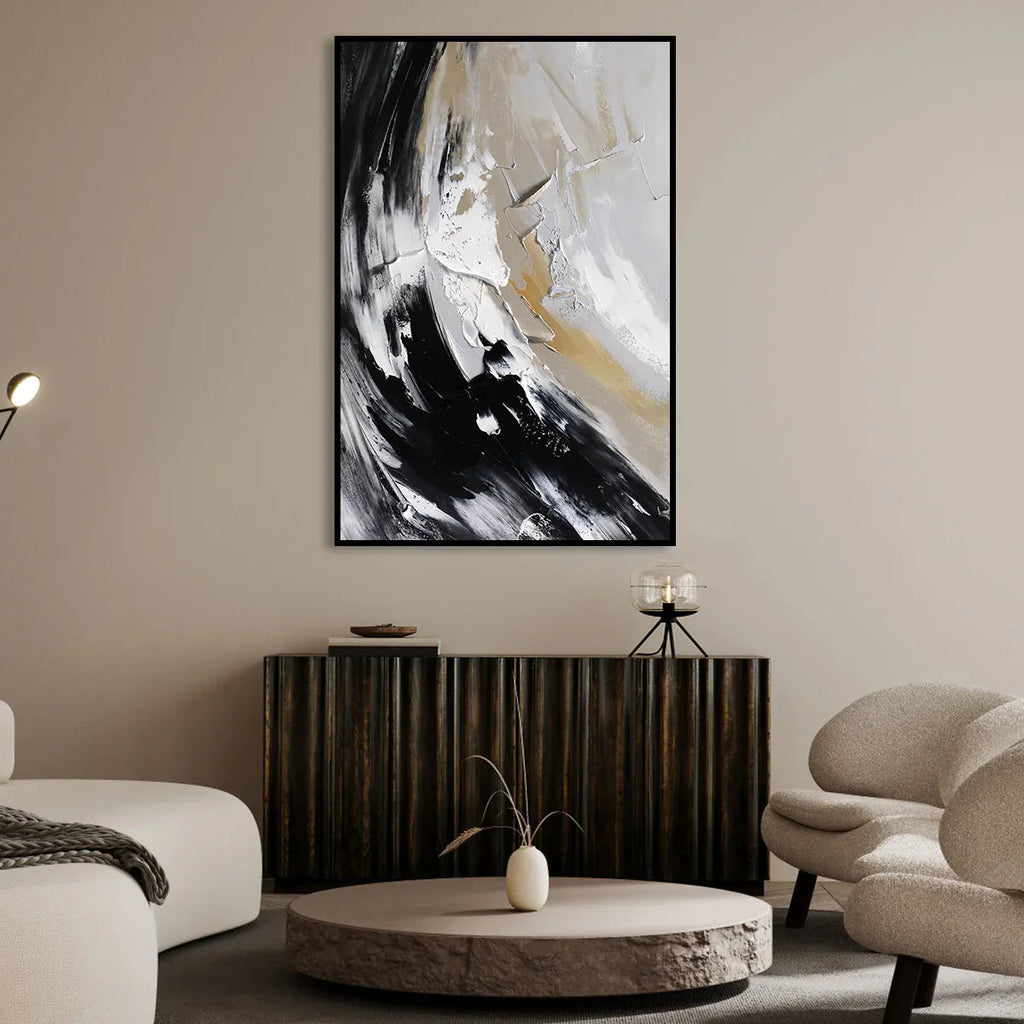 Monochrome Symphony Canvas-Modern Light Luxury Abstract Texture Oil Painting Wall Art