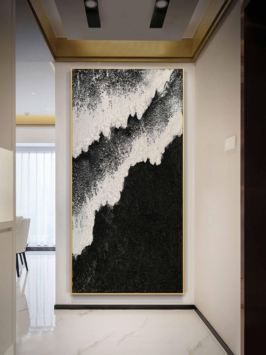 Ethereal Waves Vertical Art-Abstract Wall Art of Wave Texture in Modern Interior Design