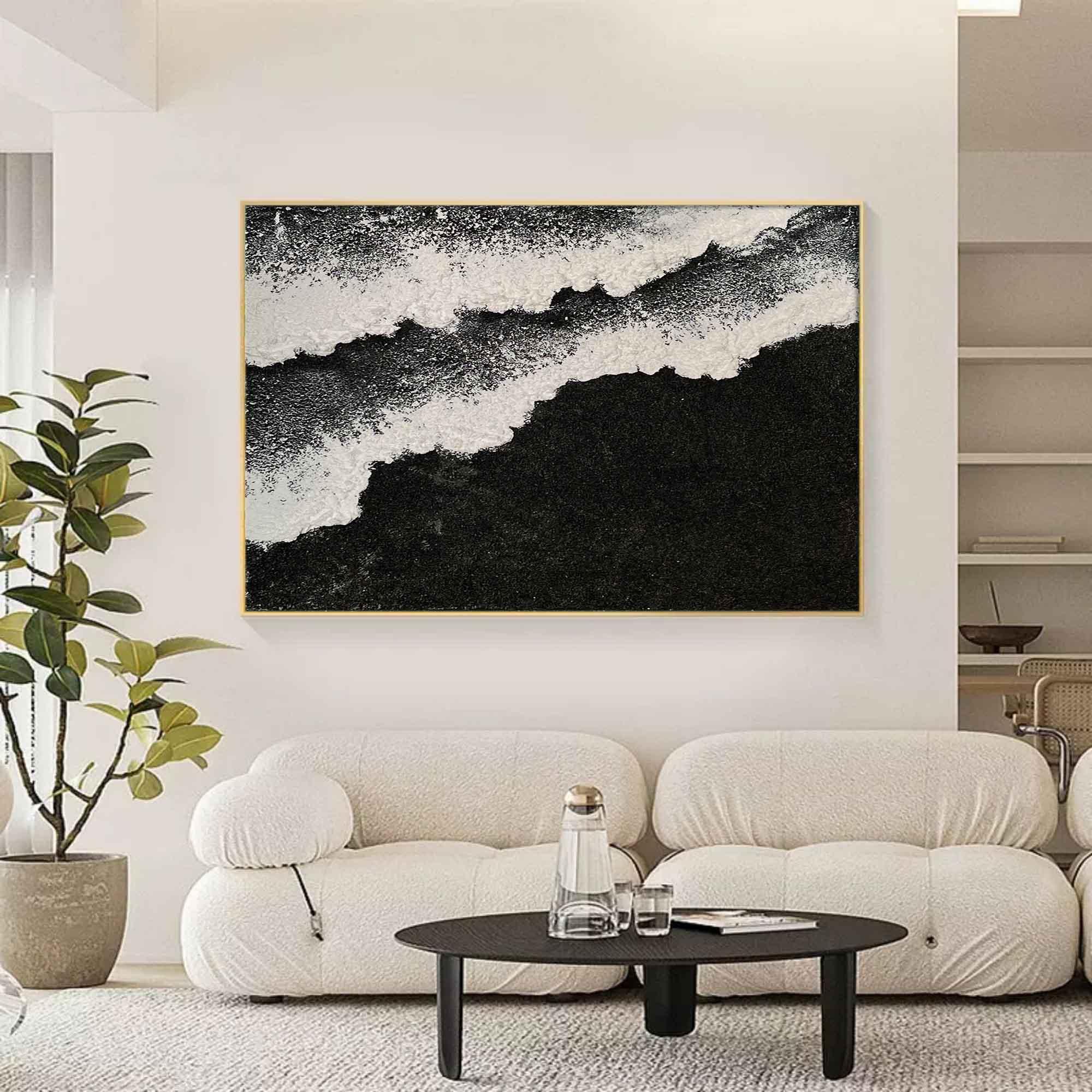 Monochrome Tides Abstract Art-Interior Design Minimalist Three Dimensional Wave Abstract Wall Art