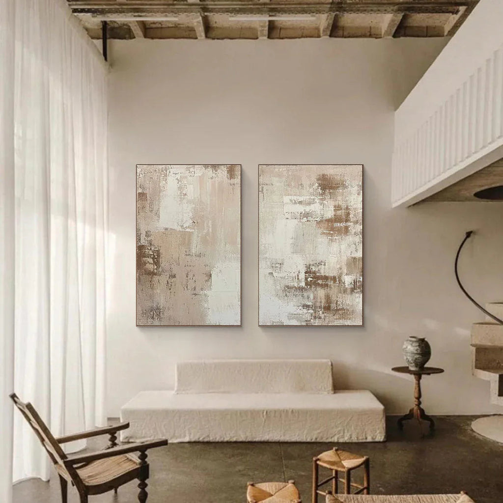 Abstract Elegance- Neutral Textured Canvas Set SET OF 2