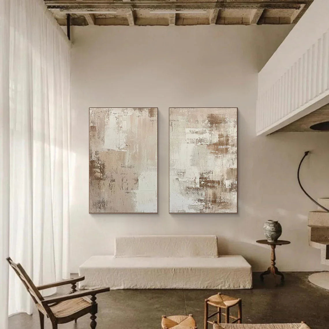 Abstract Elegance- Neutral Textured Canvas Set SET OF 2