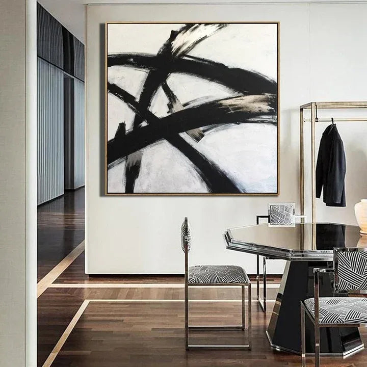 Simplicity in Lines-Minimalist Abstract Black and Gold Brushwork Dance Texture Wall Art
