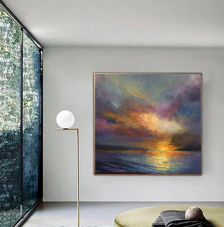Chromatic Sunset Sea-Modern Minimalist Sunset Sea Sunset Texture Oil Painting Wall Art