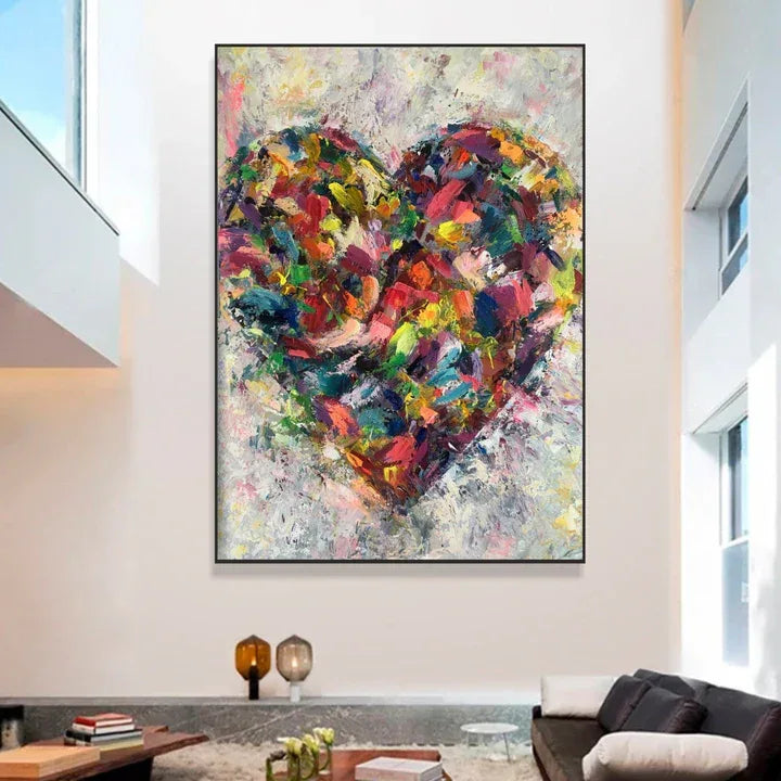 Heart of Abstraction-Vertical Hand-Painted Color Weaving Love Heart Abstract Wall Art