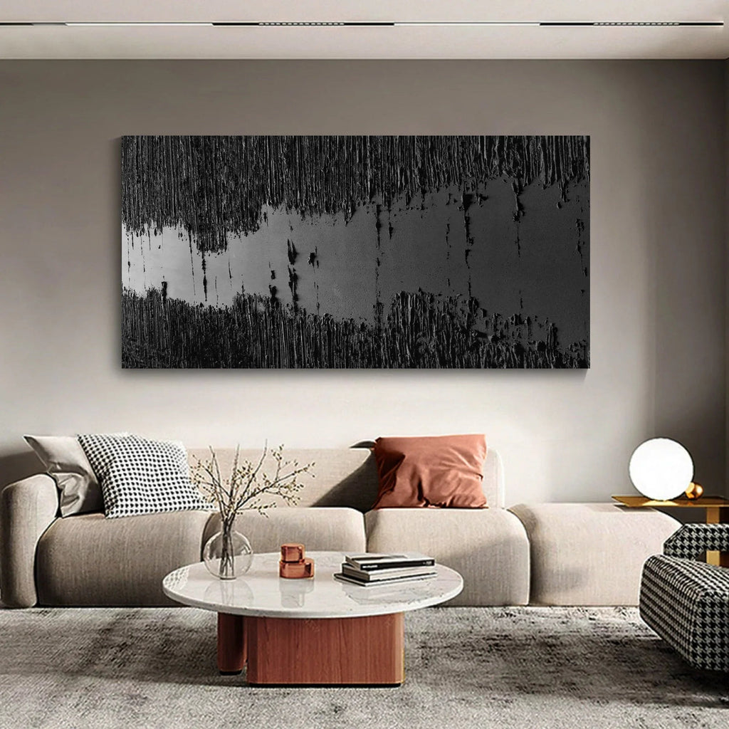 Fracture Flow-Black River Stripe Texture Abstract Wall Art in Modern Home Decoration