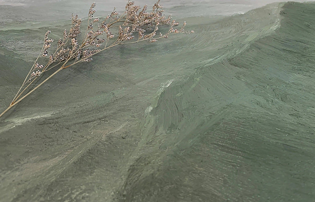 Misty Green Mountain Abstract Oil Painting - Tranquil Wall Art