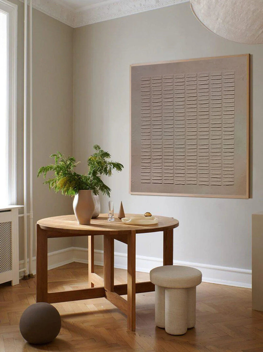 Earthy Grid Textured Canvas-Modern Minimalist Vertical Stripes Geometric Abstract Wall Art