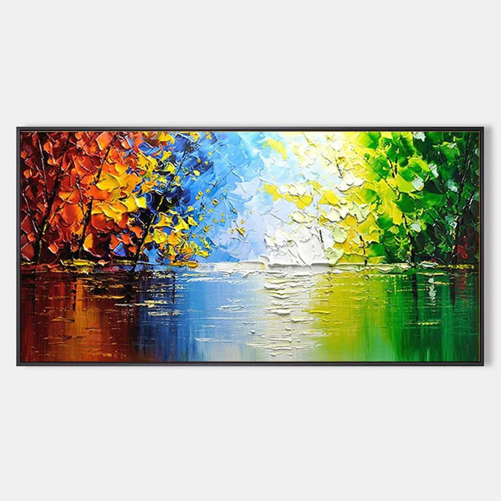 Seasons of Reflection -Horizontal Three-Dimensional Landscape Abstract Oil Painting Wall Art