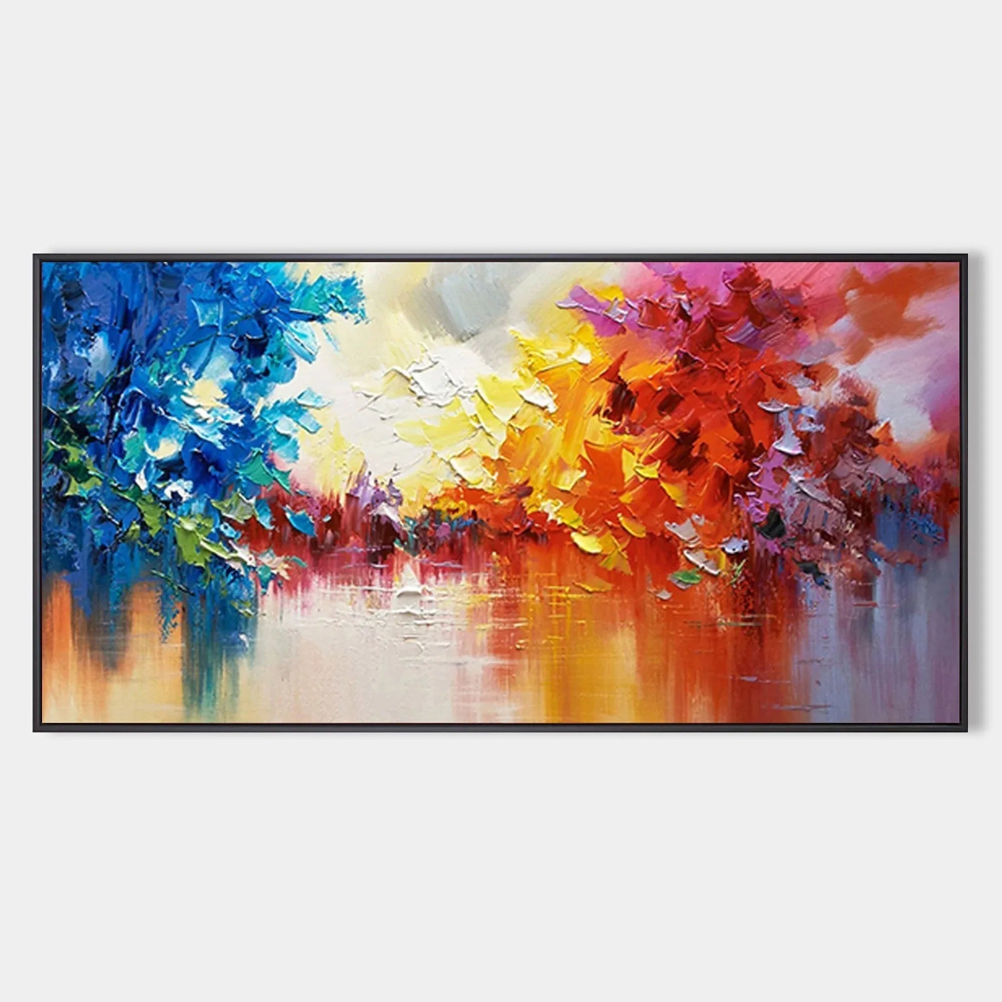 Colorful Reflections - Abstract Landscape Oil Painting Wall Art with Color Texture