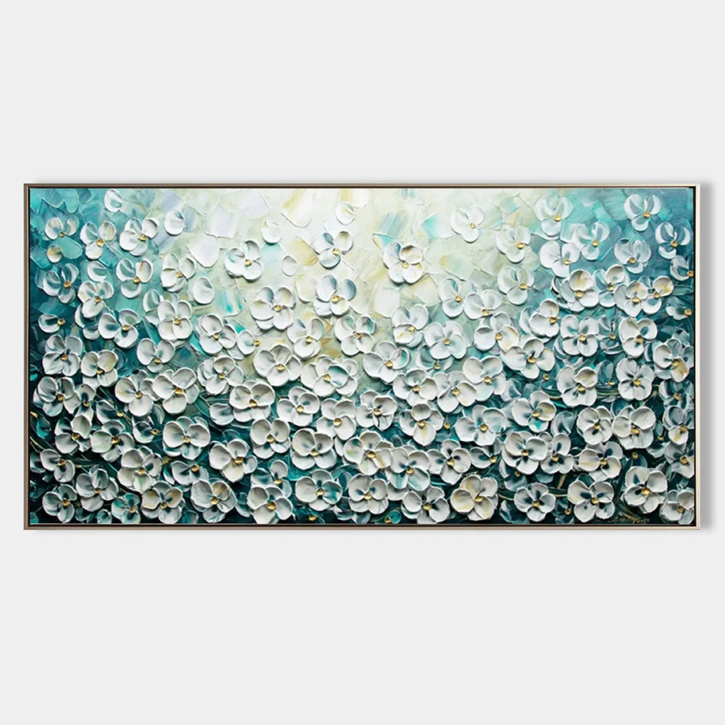 Floral Symphony-3D Blue and White Flower Sea Textured Abstract Wall Art#FL10062