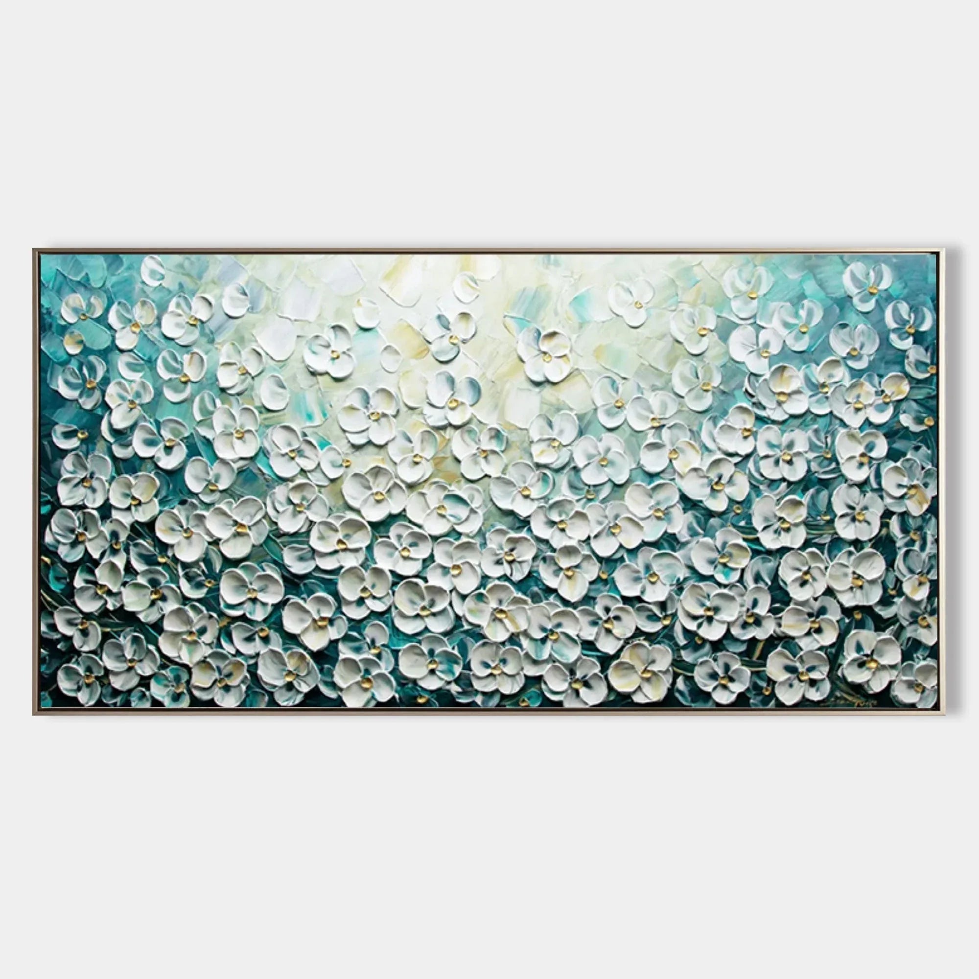 Floral Symphony-3D Blue and White Flower Sea Textured Abstract Wall Art#FL10062