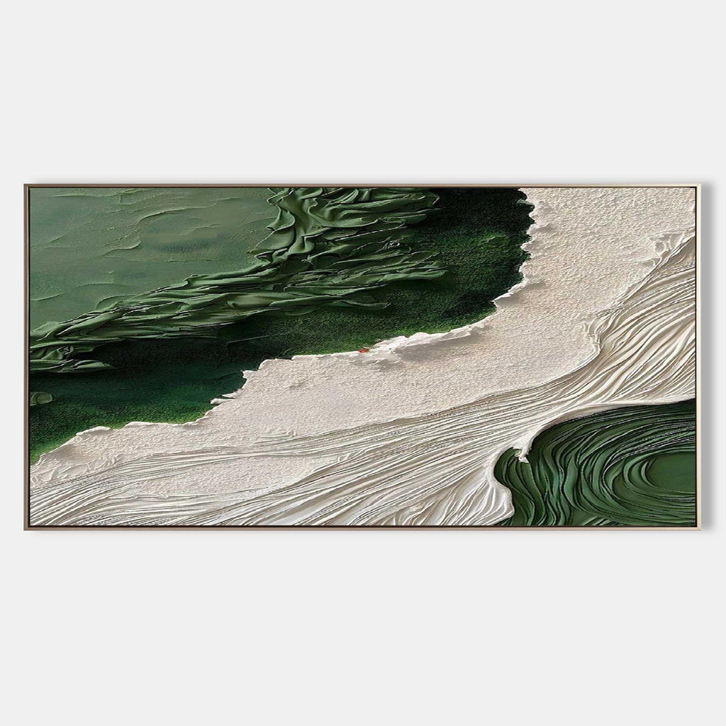 Emerald Shoreline Canvas Art-Hand Drawn Natural Texture Minimalist Abstract Wall Art