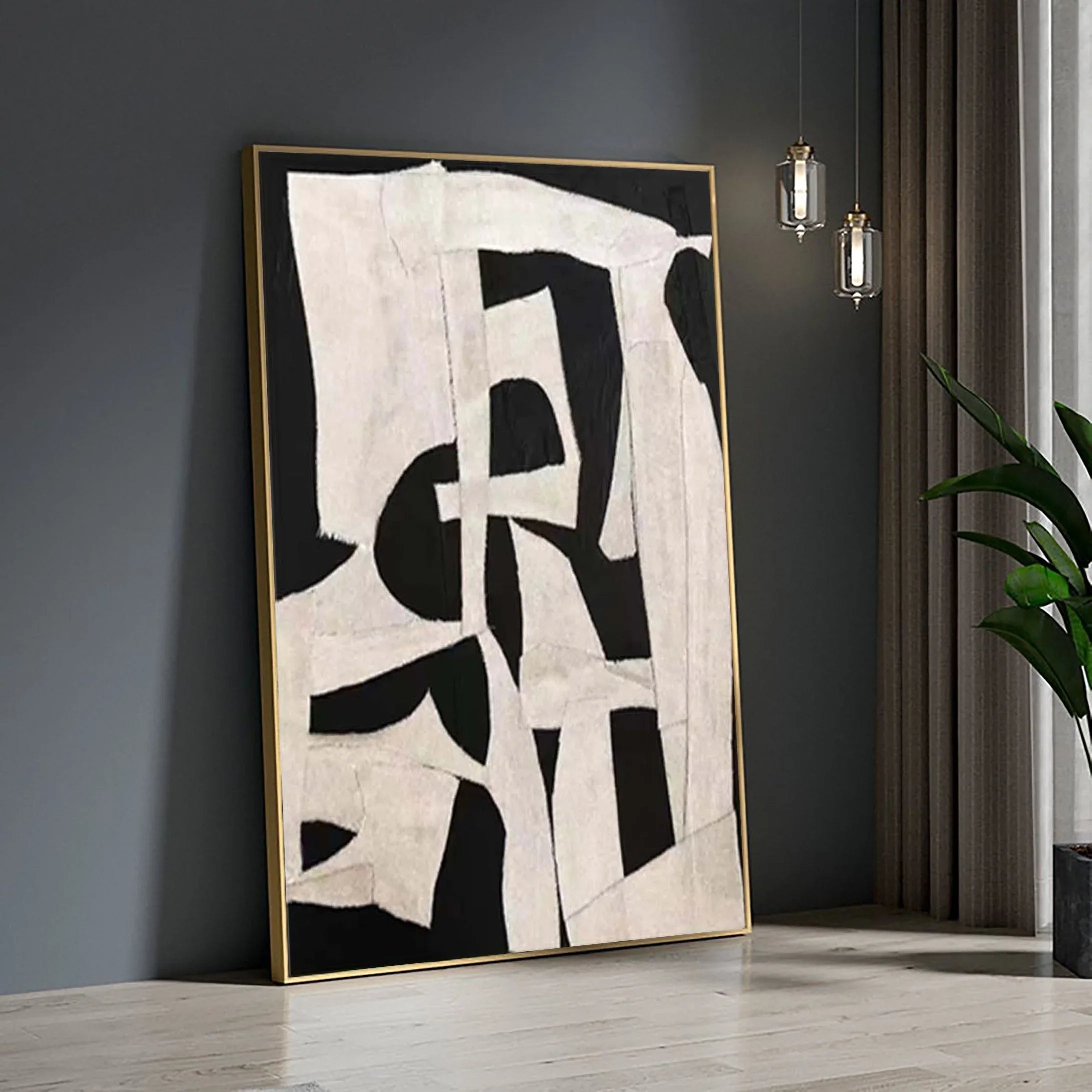 Abstract Harmony-Modern Minimalist Decoration Black and White Geometric Block Abstract Wall Art