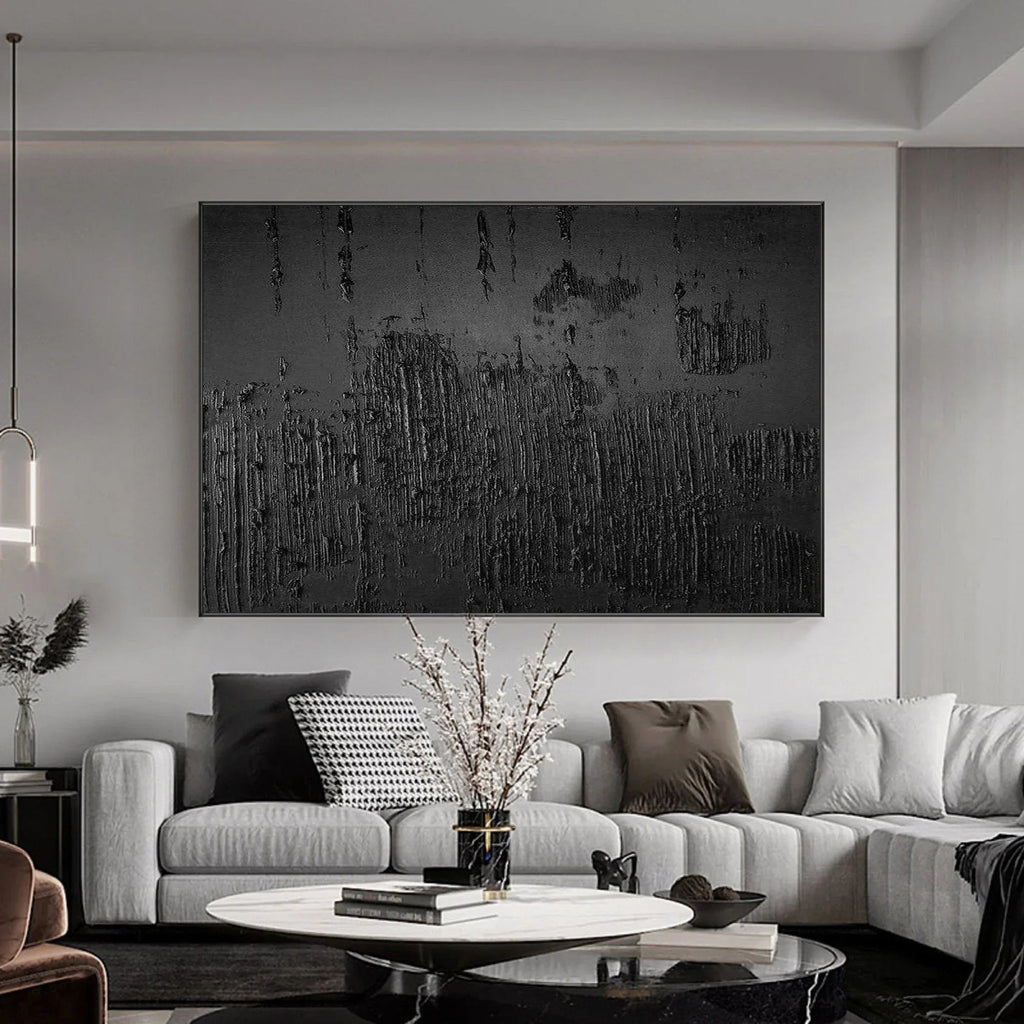 Black Minimalist Abstract Painting - Textured Modern Wall Art