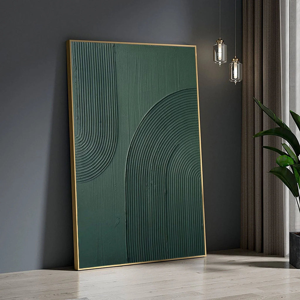 Emerald Echoes-Modern Minimalist Dark Green Curved Abstract Geometric Wall Art