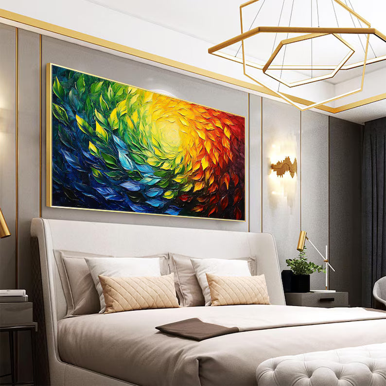 Color Vortex – Textured Rainbow Abstract Floral Spiral Wall Art#AB14050