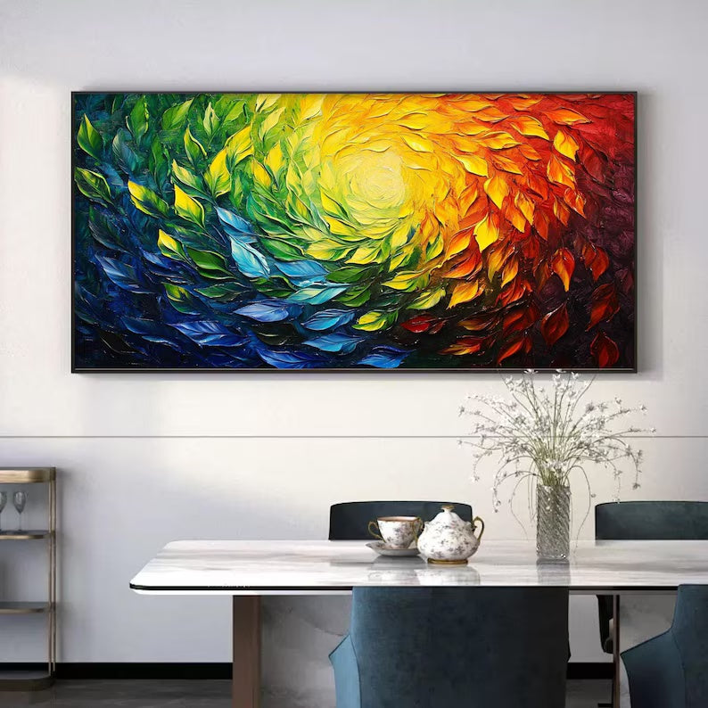 Color Vortex – Textured Rainbow Abstract Floral Spiral Wall Art#AB14050